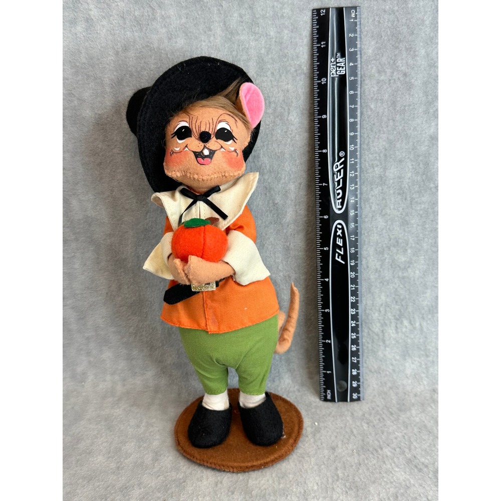 VTG Annalee Pilgrim Boy Mouse Folk Art Felt Figurine Thanksgiving Autumn Decor‎